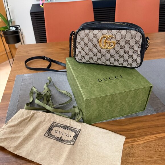 Gucci Monogram Matelasse Diagonal Small GG Marmont Chain Shoulder Bag - Picture 2 of 13